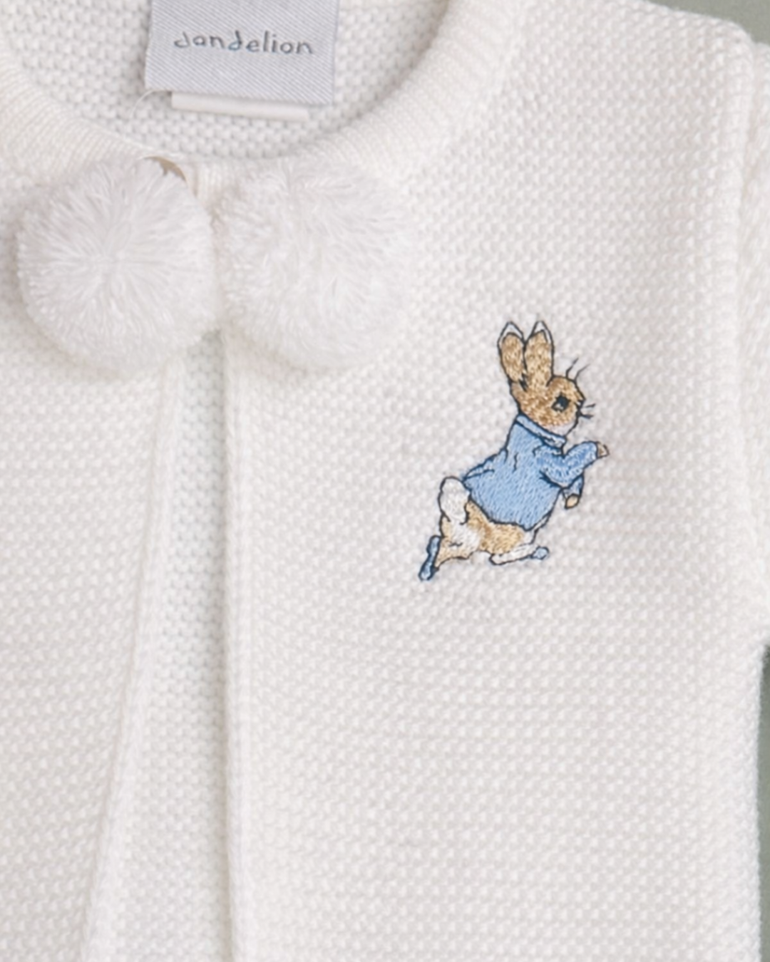 Running Rabbit White Knitted Baby Set – Dandelion | 2-Piece with Pompom Detail