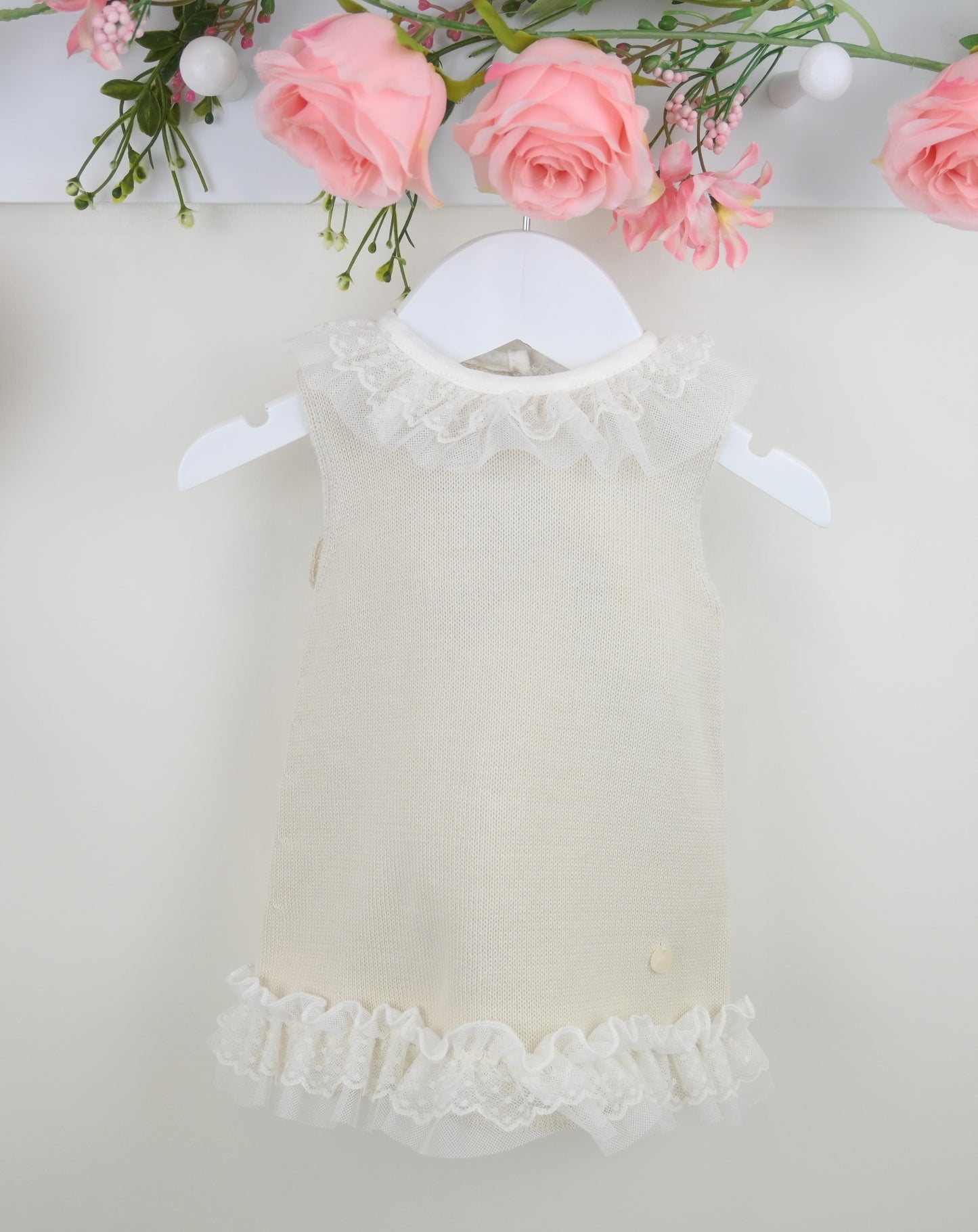 Pex Baby Girls Knitted Frill Dress – Natural | Newborn to 18–24 Months