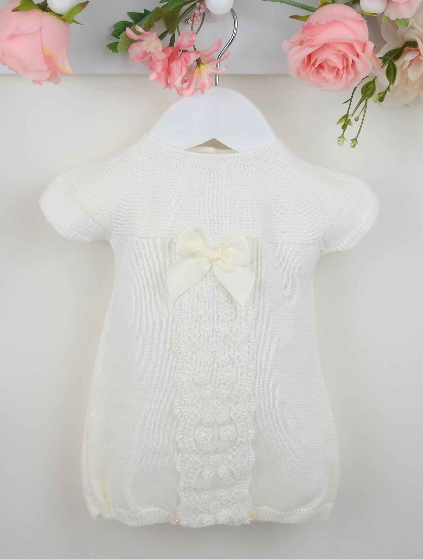 Pex Baby Girls Knitted Lace Romper – Ivory | Newborn to 18–24 Months