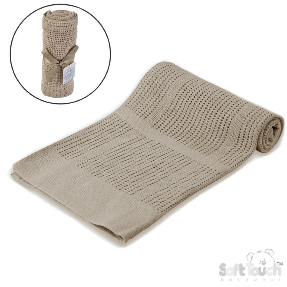Soft Touch Cellular Cotton Baby Blanket – White, Pink, Taupe & Blue (70x90cm)