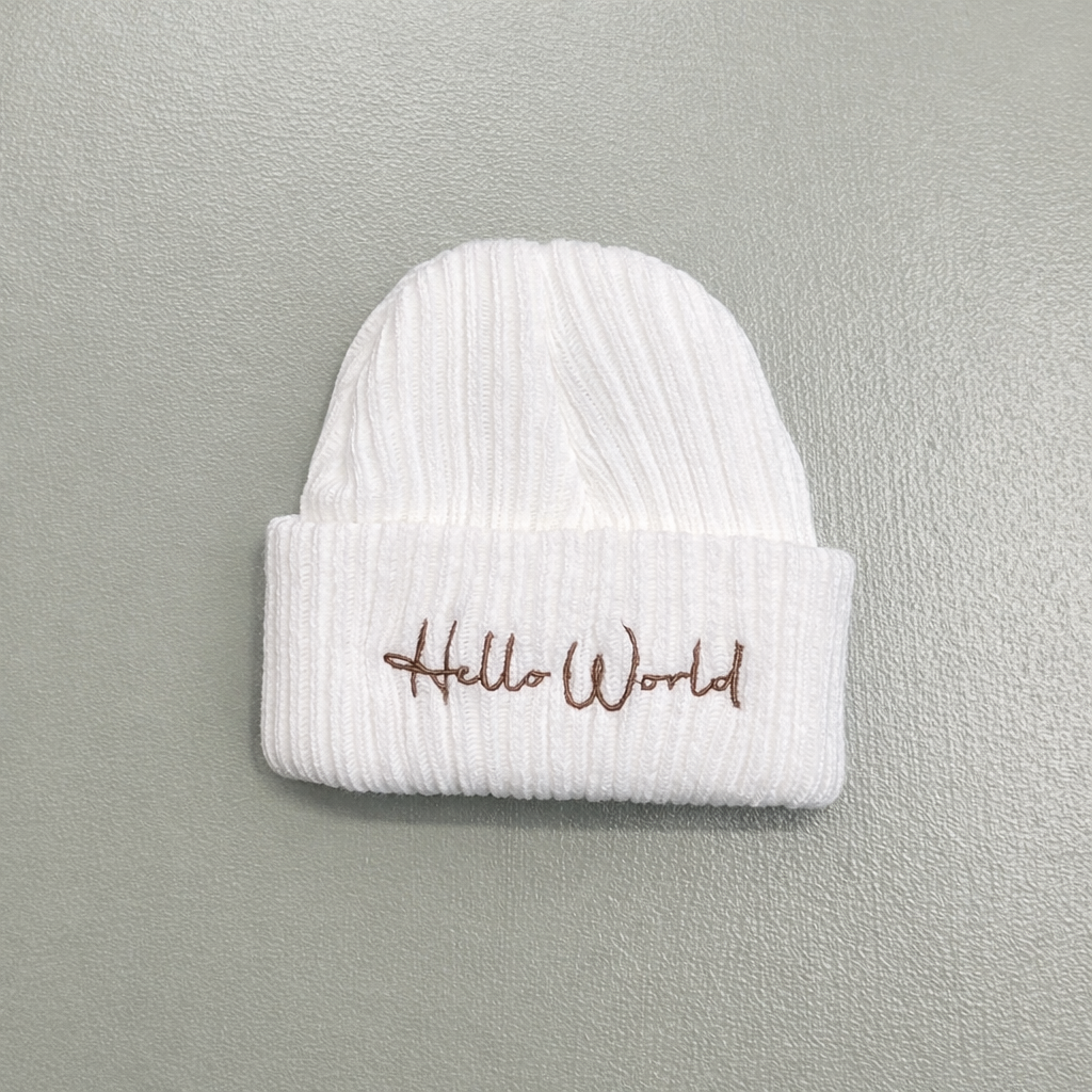 Hello World Newborn Baby Hat | Soft Cable Knit
