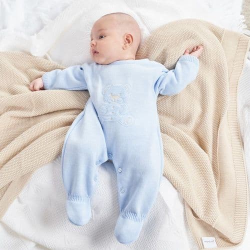 Dandelion Blue Teddy Bear Knitted Baby Onesie - Personalised |Newborn – 6 Months