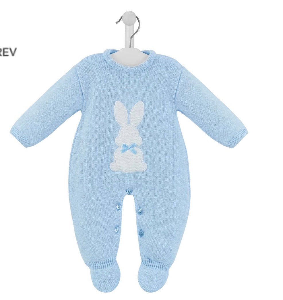 Dandelion Blue Bunny Knitted Baby Onesie - Personalised |Newborn – 6 Months