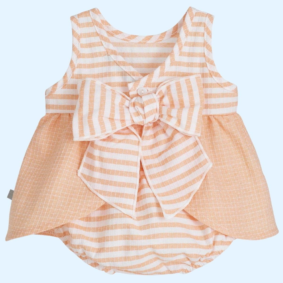 Calamaro Peach Stripe Bow Back Baby Dress & Bloomers |3 to 36 Months