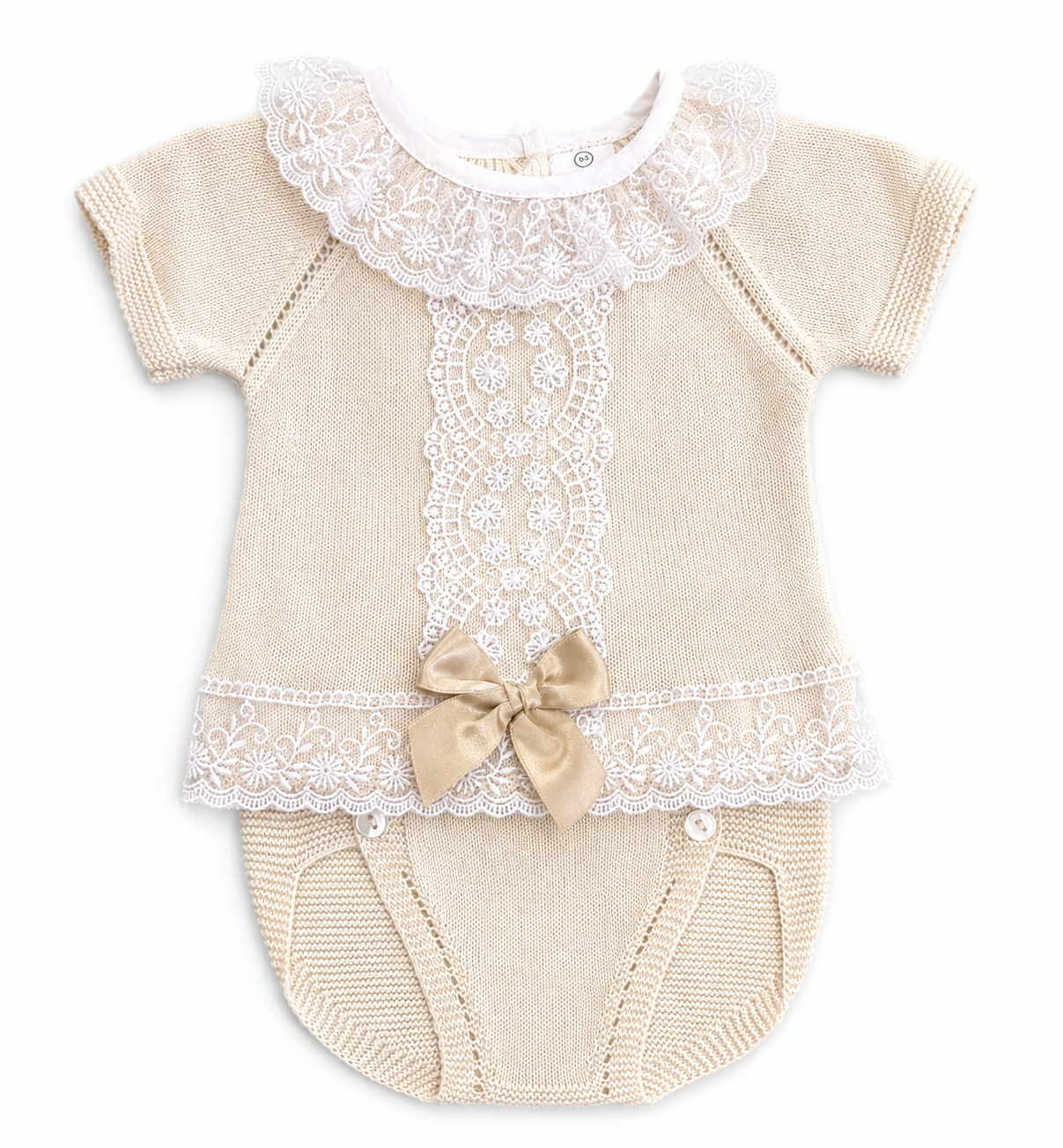 Girls Knitted Lace Shorts Set | Pink or Beige | 3–24 Months