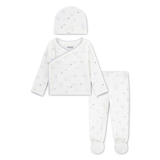 Huggies Floral 3 Piece Baby Set with Hat – White & Blue | Newborn - 9 Months