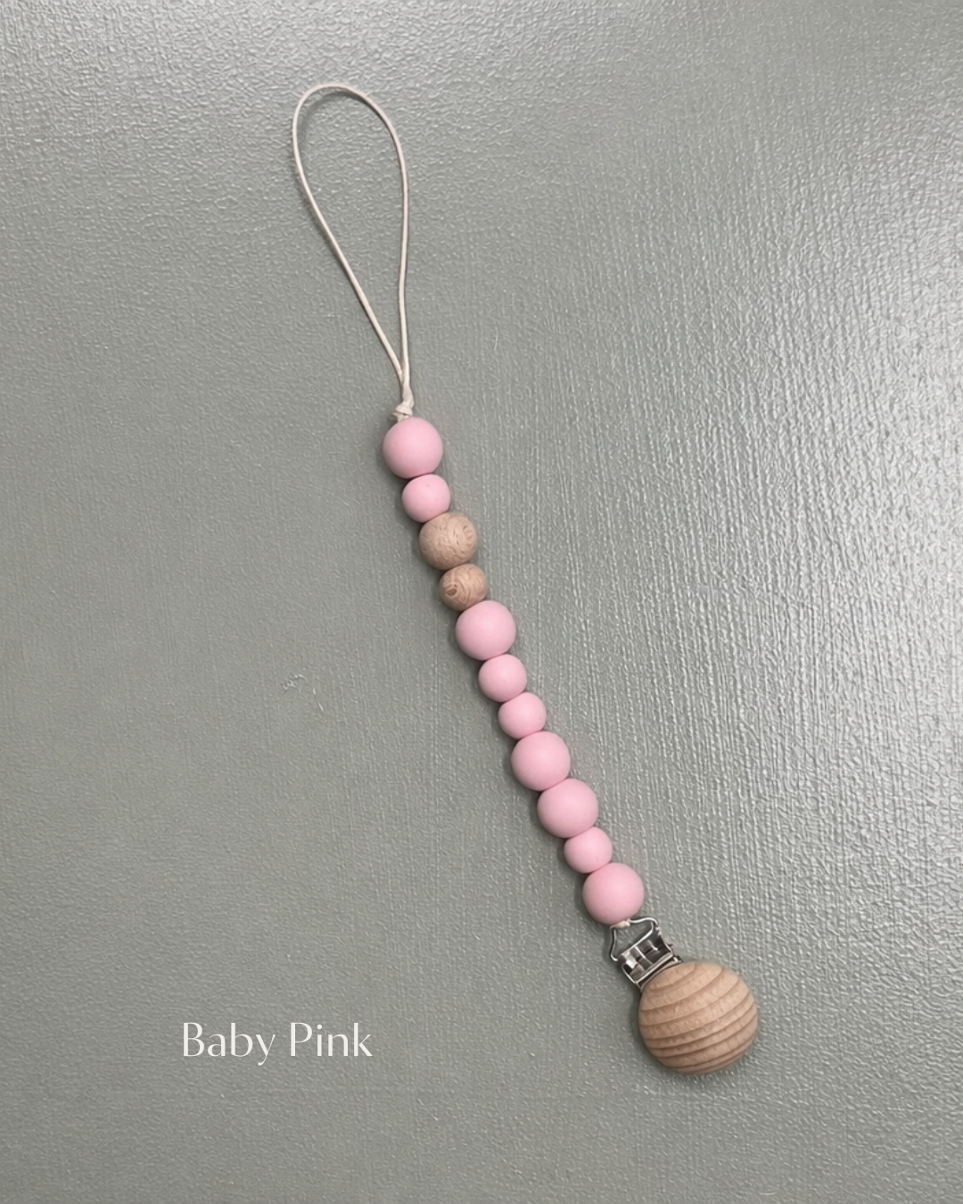 Silicone & Wooden Dummy Clip – Baby-Safe Silicone (Multiple Colours)