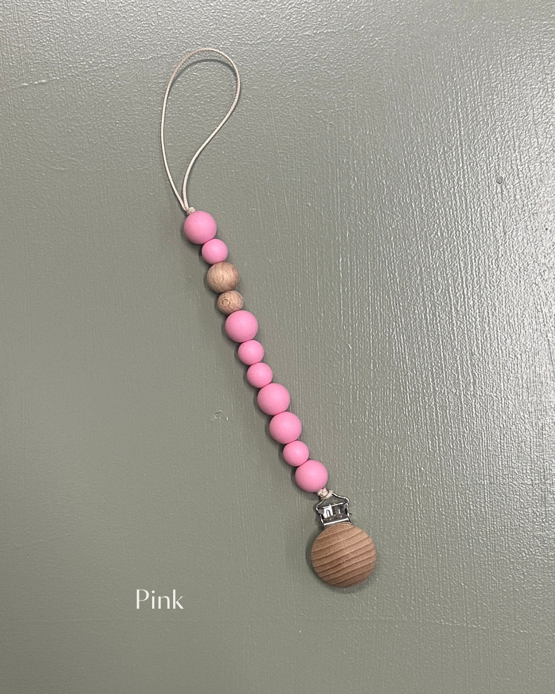 Silicone & Wooden Dummy Clip – Baby-Safe Silicone (Multiple Colours)