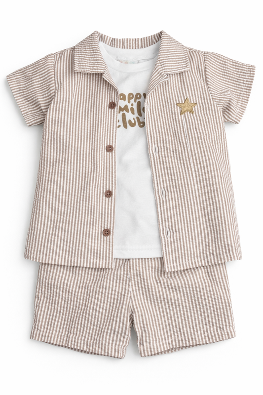 Boys Neutral Stripe 3-Piece Short Set – 6 to 24 Months