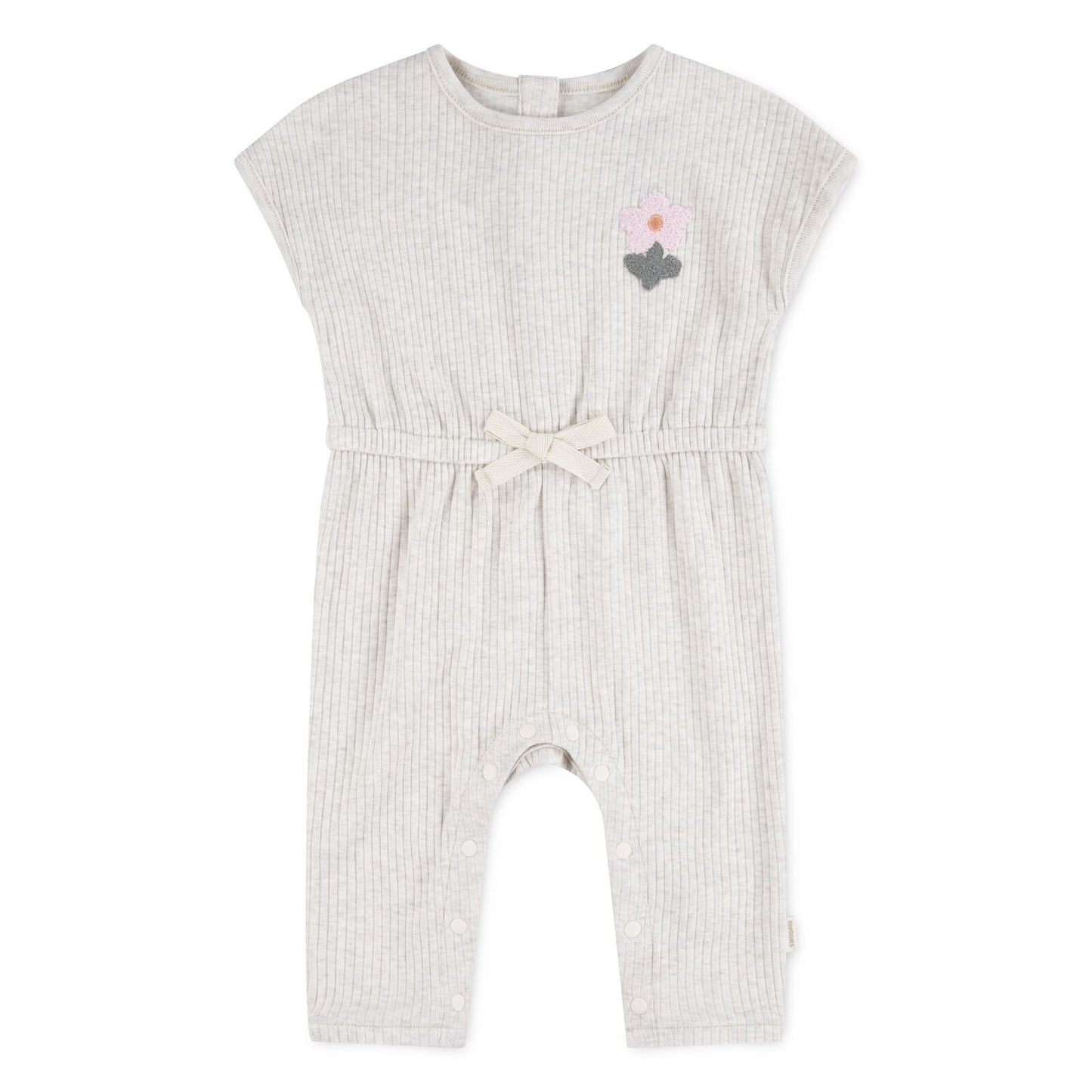 Huggies Ribbed Baby Jumpsuit with Floral Detail – Sand | 3 - 24 Months