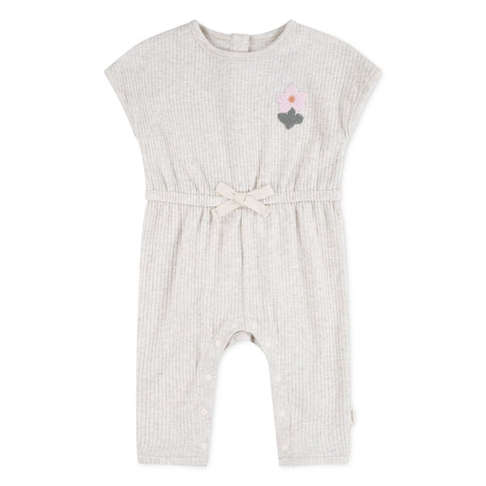 Huggies Ribbed Baby Jumpsuit with Floral Detail – Sand | 3 - 24 Months