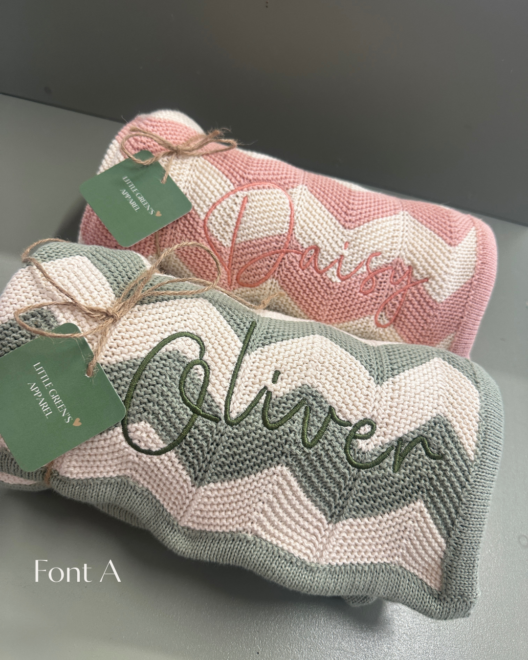 Personalised Zigzag Knit Baby Blanket – 100% Cotton | 95 x 70cm