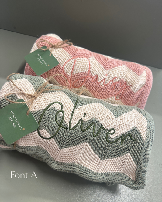 Personalised Zigzag Knit Baby Blanket – 100% Cotton | 95 x 70cm