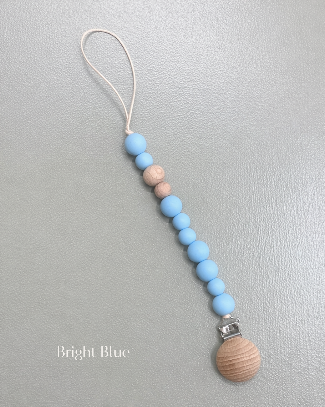 Silicone & Wooden Dummy Clip – Baby-Safe Silicone (Multiple Colours)
