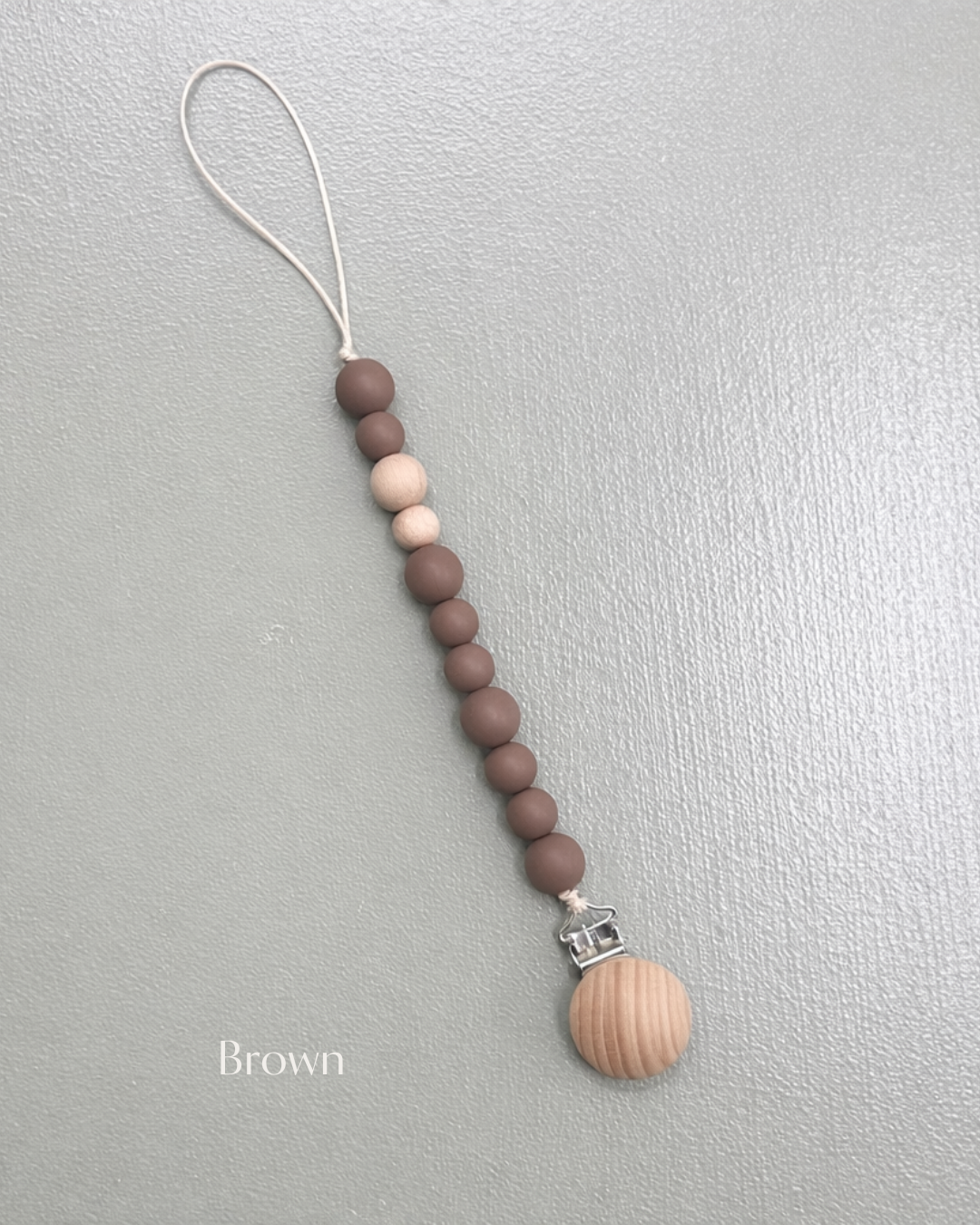 Silicone & Wooden Dummy Clip – Baby-Safe Silicone (Multiple Colours)