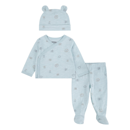 Huggies Safari Print 3 Piece Baby Set with Hat – Pastel Blue| NB - 9 Months