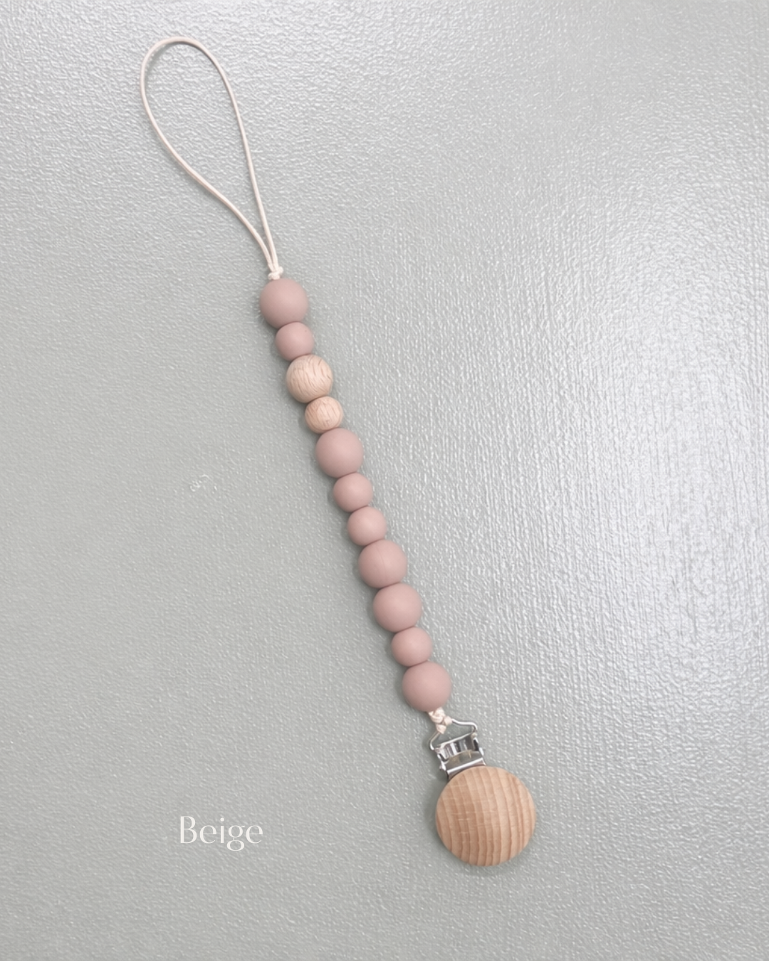 Silicone & Wooden Dummy Clip – Baby-Safe Silicone (Multiple Colours)