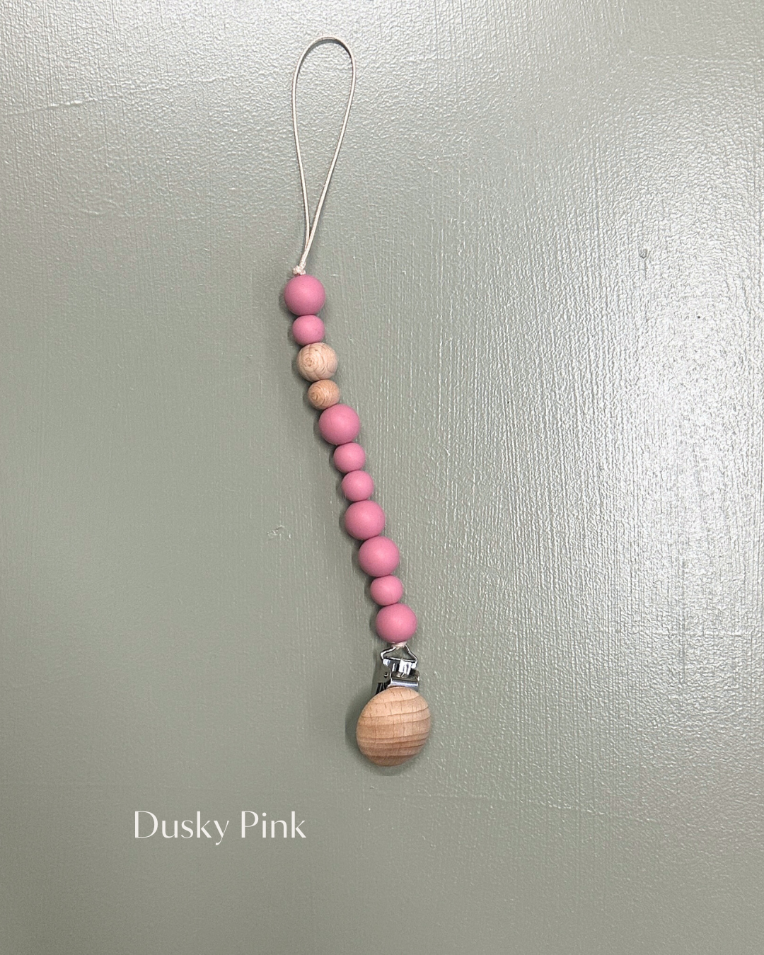 Silicone & Wooden Dummy Clip – Baby-Safe Silicone (Multiple Colours)