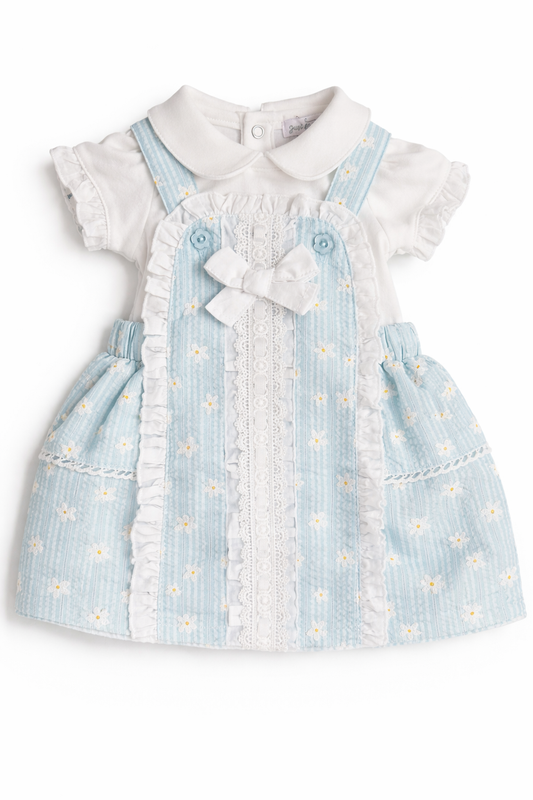 Baby Girls Blue Stripe Pinafore Dress Set – Newborn to 9 Months