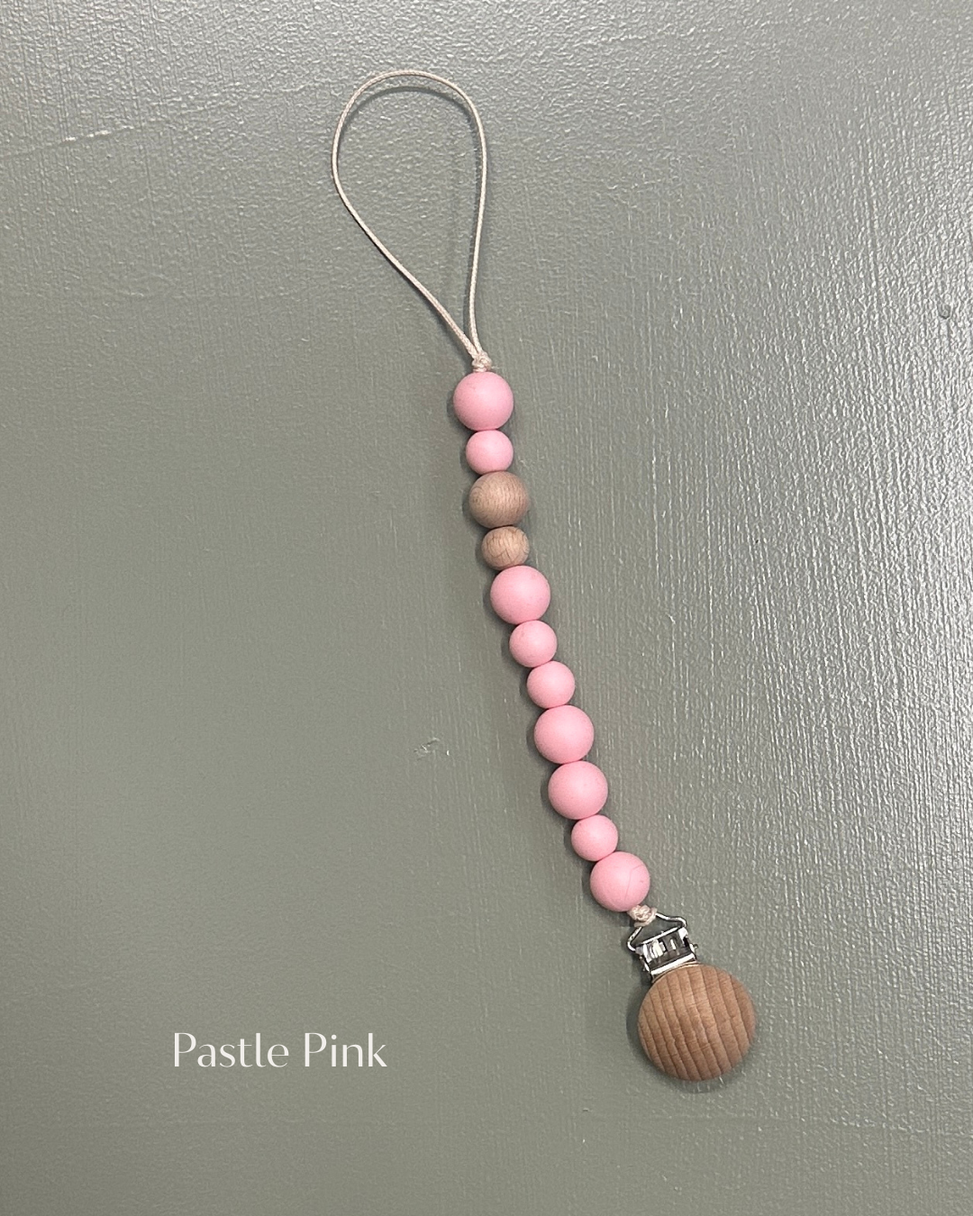 Silicone & Wooden Dummy Clip – Baby-Safe Silicone (Multiple Colours)