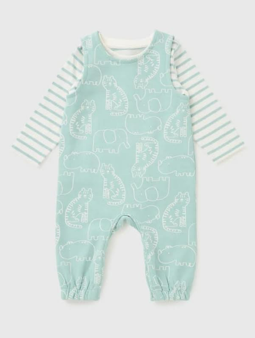 Neutral Safari Animal Dungaree Romper Set | Baby Boys & Girls Outfit