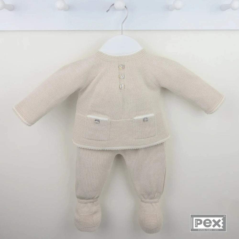 Pex Bertie baby knitted set in natural – includes top, footed leggings, and hat