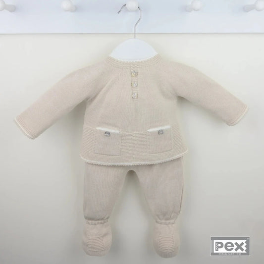 Pex Bertie baby knitted set in natural – includes top, footed leggings, and hat