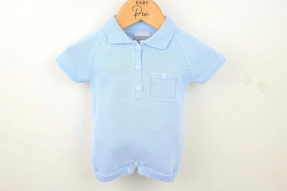 Pex Bradley Knitted Baby Romper – Blue | Newborn–12 Months