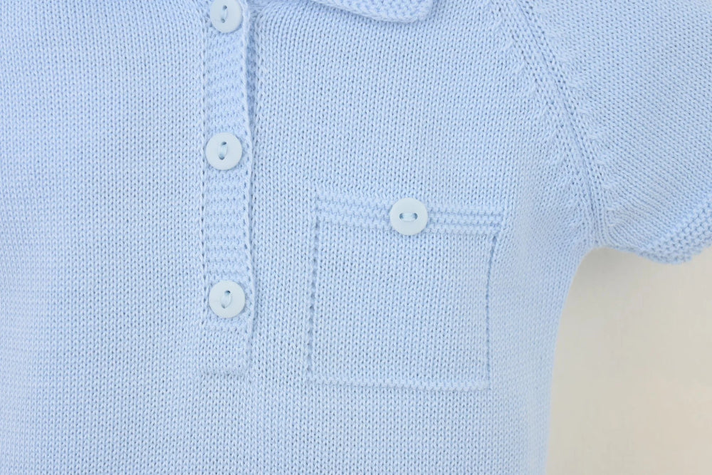Pex Bradley Knitted Baby Romper – Blue | Newborn–12 Months