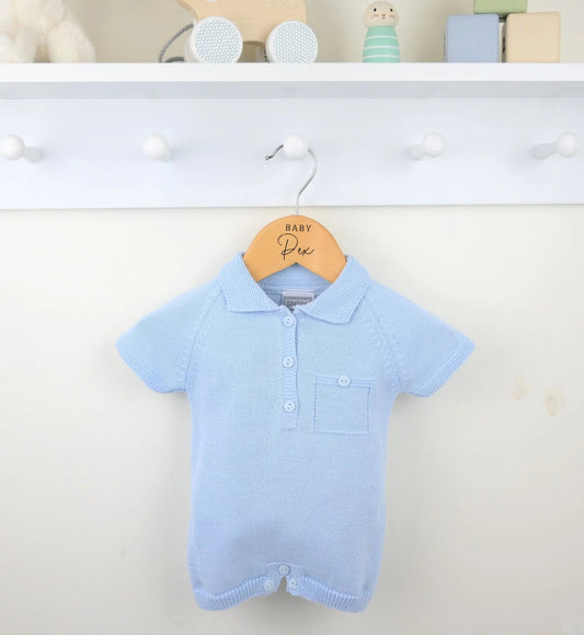 Pex Bradley Knitted Baby Romper – Blue | Newborn–12 Months