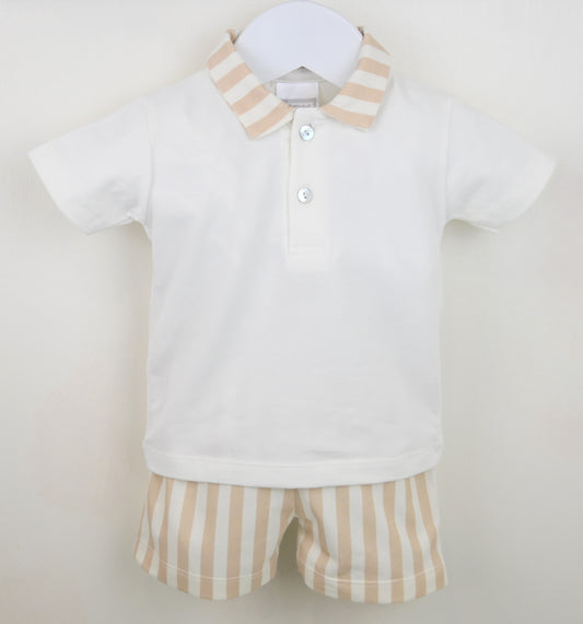 Pex Baby Boys Polo Shirt & Striped Shorts Set – Beige | Newborn to 18–24 Months
