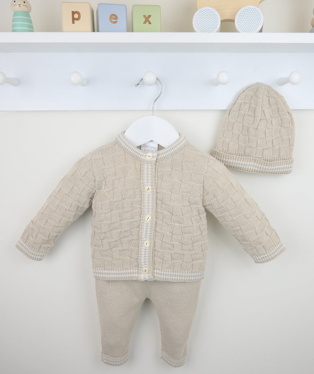 Pex Harry Knitted Baby 3-Piece Set – Natural | Newborn–24 Months
