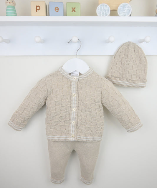 Pex Harry Knitted Baby 3-Piece Set – Natural | Newborn–24 Months