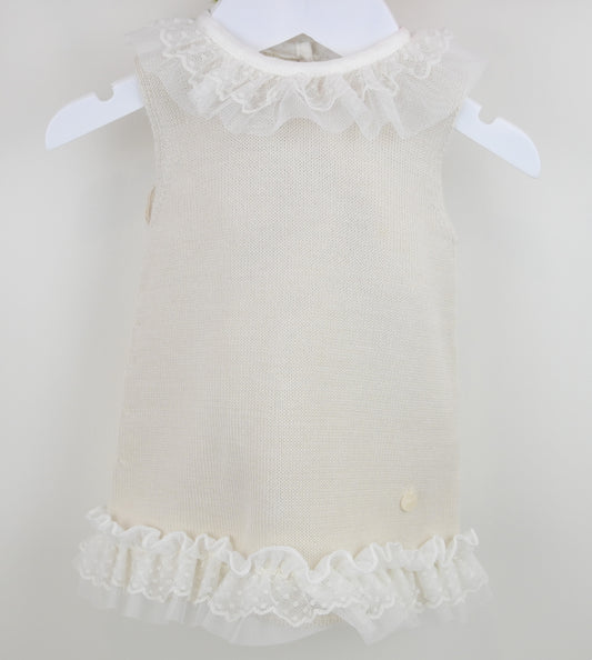 Pex Baby Girls Knitted Frill Dress – Natural | Newborn to 18–24 Months