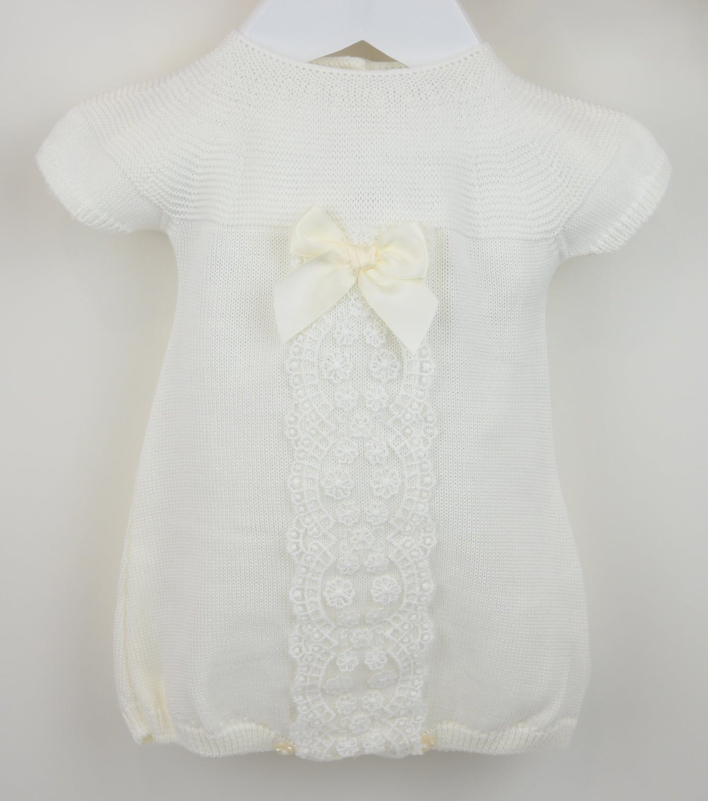 Pex Baby Girls Knitted Lace Romper – Ivory | Newborn to 18–24 Months