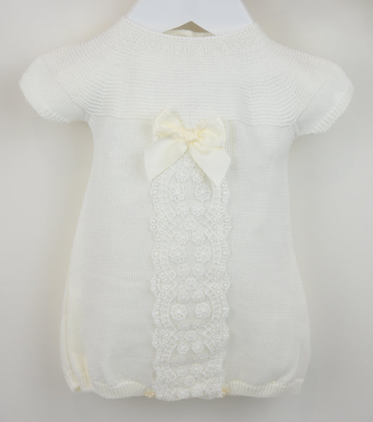 Pex Baby Girls Knitted Lace Romper – Ivory | Newborn to 18–24 Months