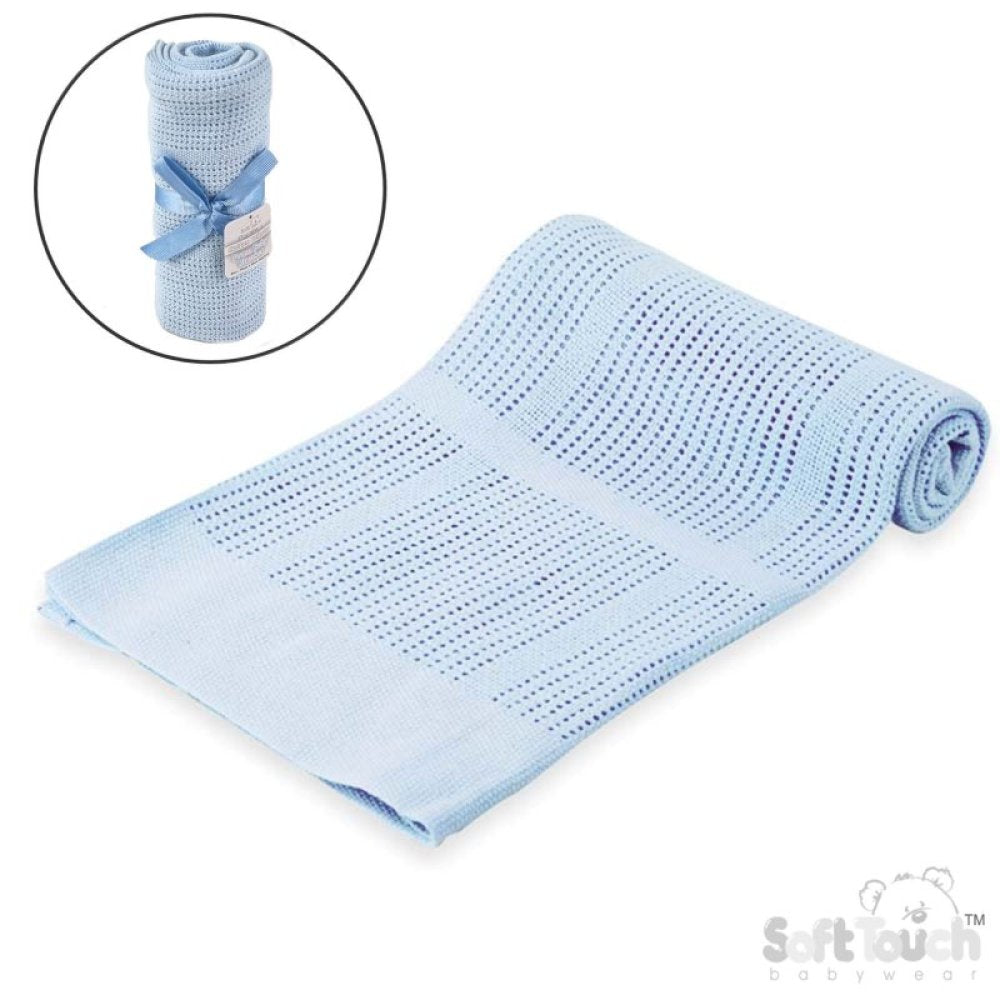 Soft Touch Cellular Cotton Baby Blanket – White, Pink, Taupe & Blue (70x90cm)