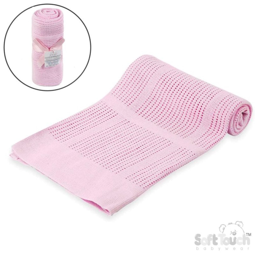 Soft Touch Cellular Cotton Baby Blanket – White, Pink, Taupe & Blue (70x90cm)
