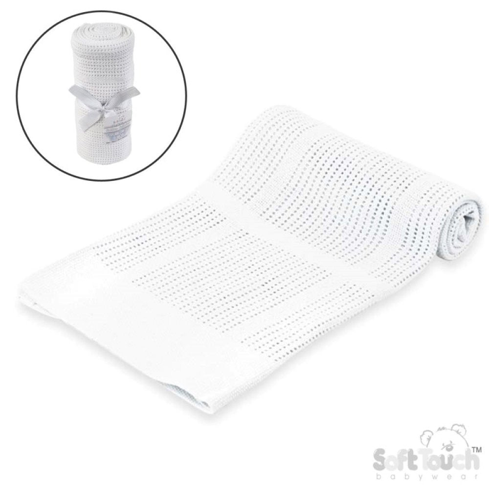 Soft Touch Cellular Cotton Baby Blanket – White, Pink, Taupe & Blue (70x90cm)