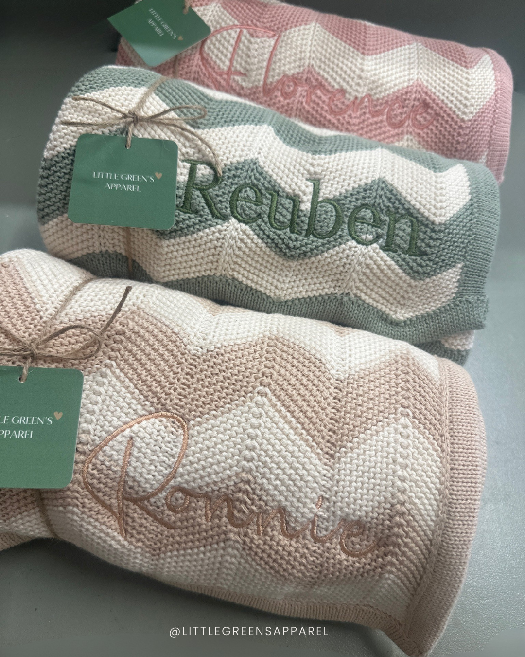 Personalised Zigzag Knit Baby Blanket – 100% Cotton | 95 x 70cm