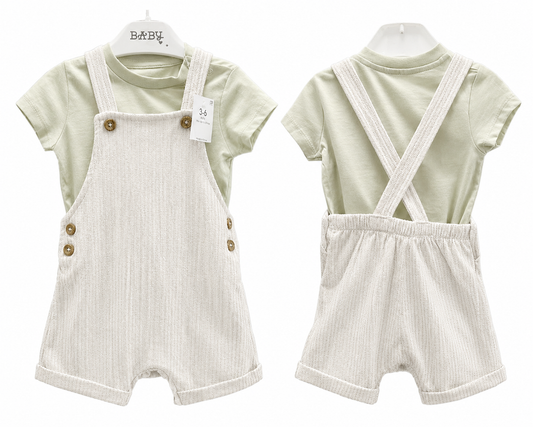 Baby Boys Sage Green Dungaree Short Set | Newborn to 18–24 Months