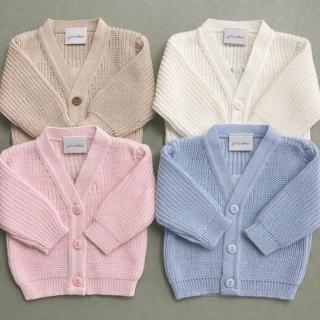 Dandelion Hello World Knitted Baby Cardigan (Newborn – 0–3 Months)