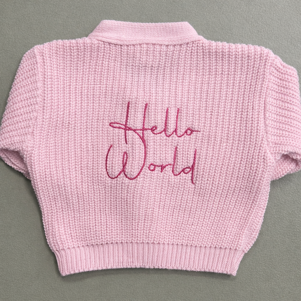Dandelion Hello World Knitted Baby Cardigan (Newborn – 0–3 Months)
