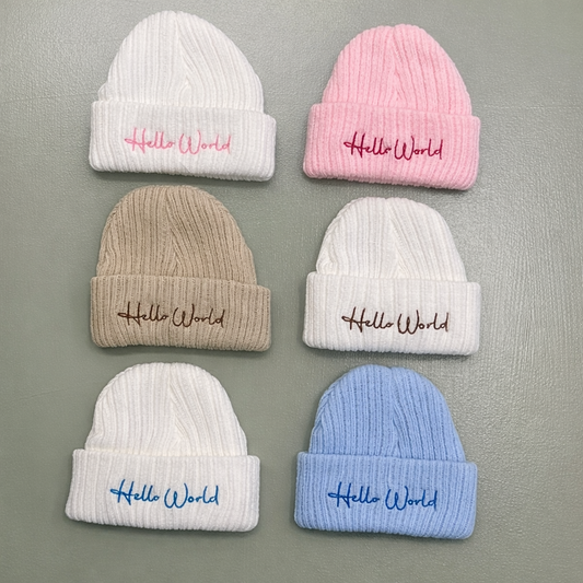 Hello World Newborn Baby Hat | Soft Cable Knit