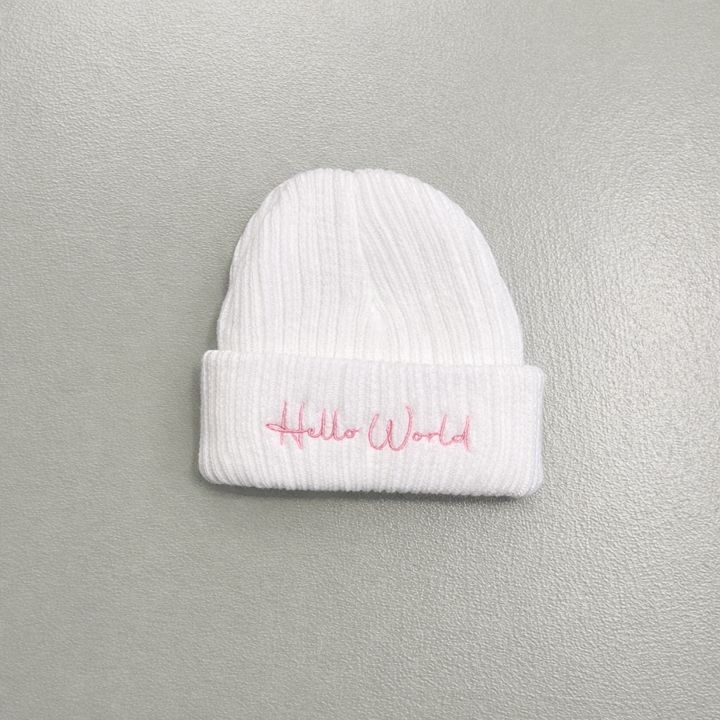 Hello World Newborn Baby Hat | Soft Cable Knit