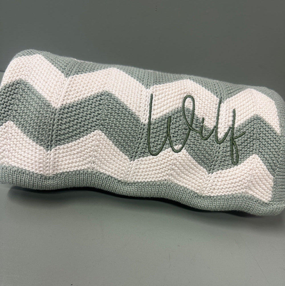 Personalised Zigzag Knit Baby Blanket – 100% Cotton | 95 x 70cm