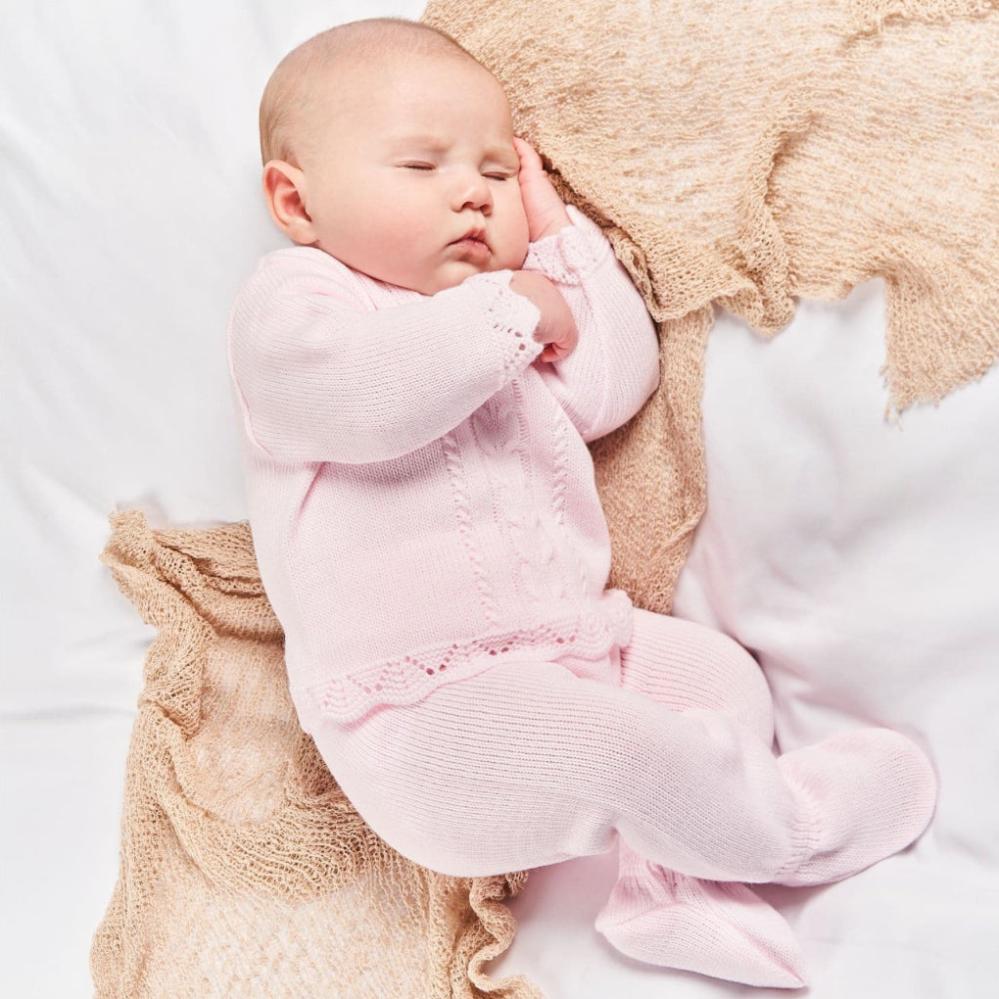 Dandelion baby pink knitted jumper and leggings set – perfect cosy outfit for newborn to 6 months
