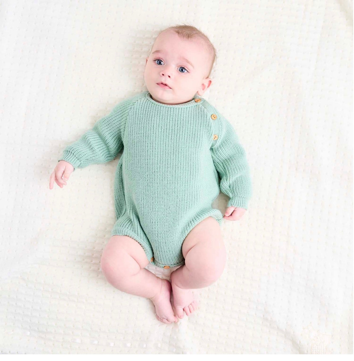 Dandelion Personalised Knitted Long Sleeve Baby Romper – Sage