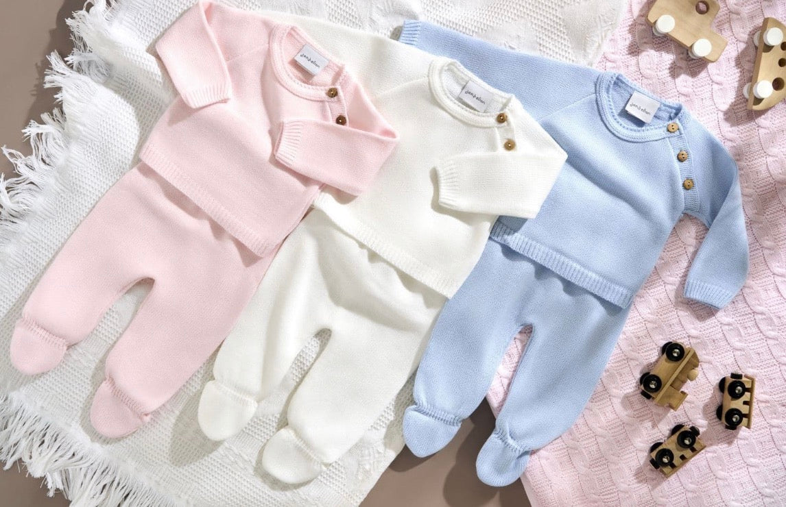 Dandelion Personalised Knitted Baby Top & Leggings Set – Pink, Blue & White