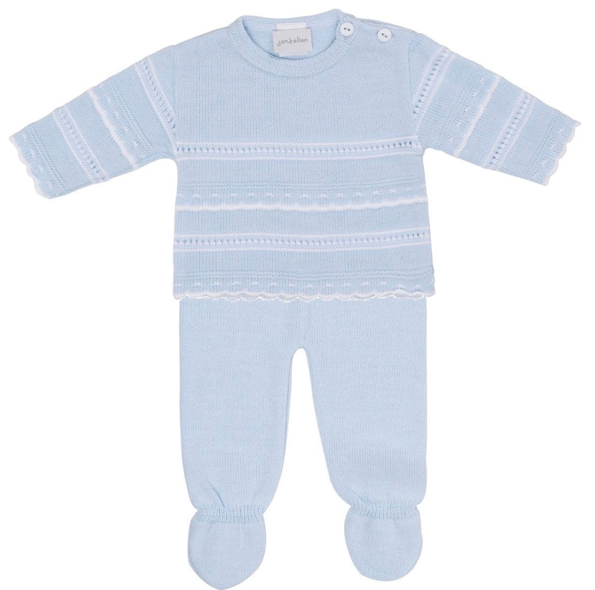 Dandelion Boys Sky Blue Knitted 2-Piece Baby Set | Top & Leggings | Newborn to 6 Months